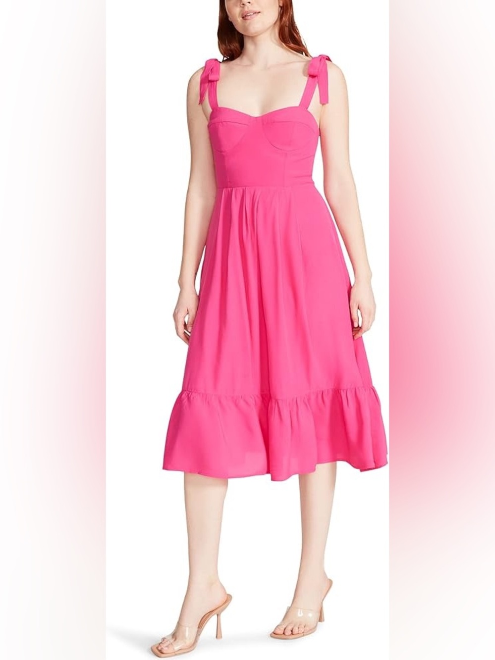 Steve Madden Pink Bustier Corset Tie Strap A-Line Preppy Barbie Midi Dress 6 NWT